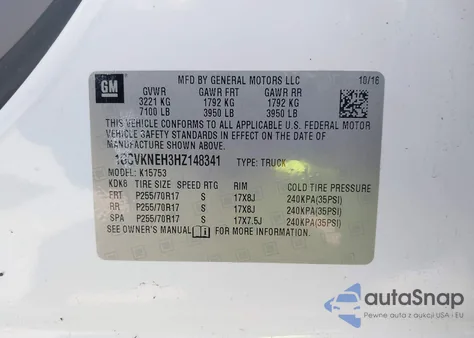 2017 Chevrolet Silverado 1500 from USA, damaged, VIN 1GCVKNEH3HZ148341